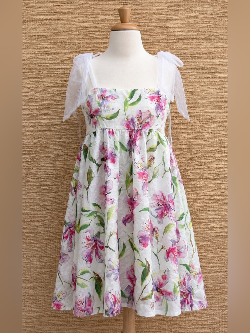 Macy’s City Studio Dress White Pink Floral Square-Neck Fit & Flare Juniors S